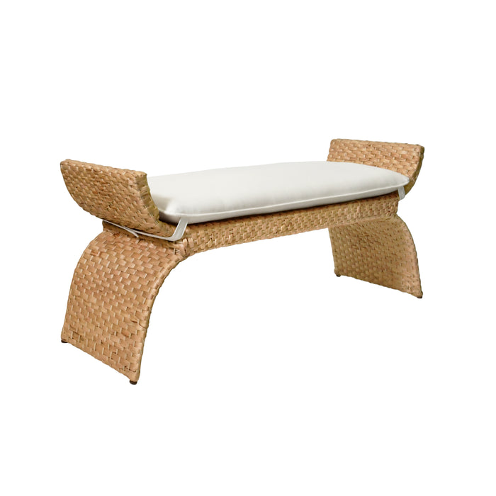 Worlds Away - Arched Bench In Woven Water Hyacinth With Performance Ivory Linen Cushion - SACHI - GreatFurnitureDeal
