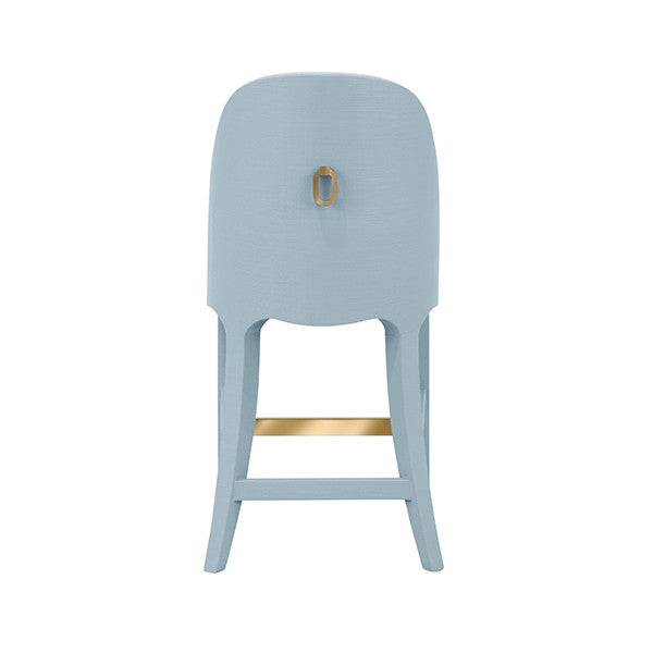 Worlds Away - Sadie Curved Counter Stool With Satin Brass Ring Hardware On Back In Performance White Linen Upholstery And Textured Light Blue Linen Frame - SADIE CS LB