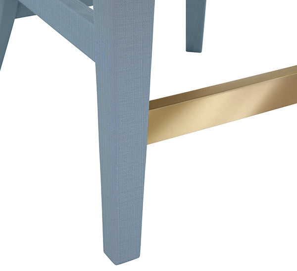 Worlds Away - Sadie Curved Counter Stool With Satin Brass Ring Hardware On Back In Performance White Linen Upholstery And Textured Light Blue Linen Frame - SADIE CS LB