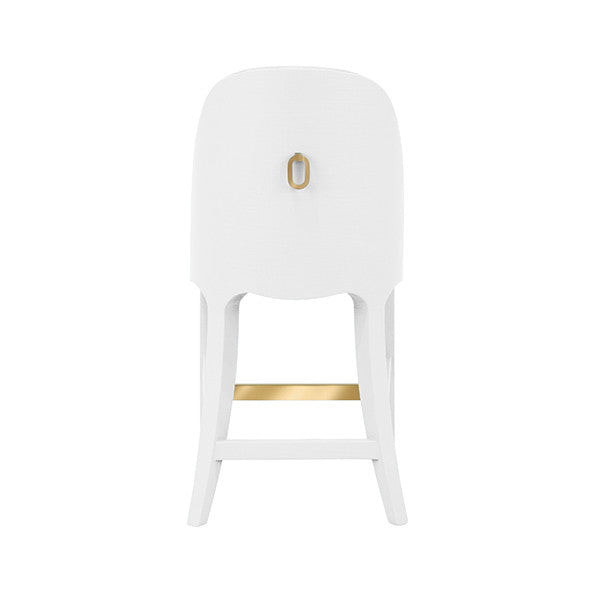 Worlds Away - Sadie Curved Counter Stool With Satin Brass Ring Hardware On Back In Performance White Linen Upholstery And Textured White Linen Frame - SADIE CS WH