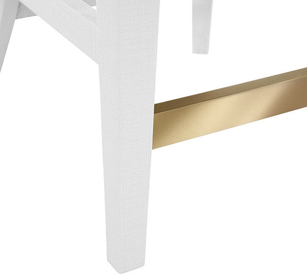 Worlds Away - Sadie Curved Counter Stool With Satin Brass Ring Hardware On Back In Performance White Linen Upholstery And Textured White Linen Frame - SADIE CS WH
