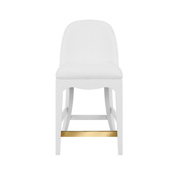 Worlds Away - Sadie Curved Counter Stool With Satin Brass Ring Hardware On Back In Performance White Linen Upholstery And Textured White Linen Frame - SADIE CS WH