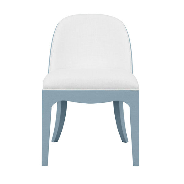 Worlds Away - Sadie Curved Dining Chair With Satin Brass Ring Hardware On Back In Performance White Linen Upholstery And Textured Light Blue Linen Frame - SADIE LB