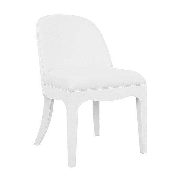 Worlds Away - Sadie Curved Dining Chair With Satin Brass Ring Hardware On Back In Performance White Linen Upholstery And Textured White Linen Frame - SADIE WH