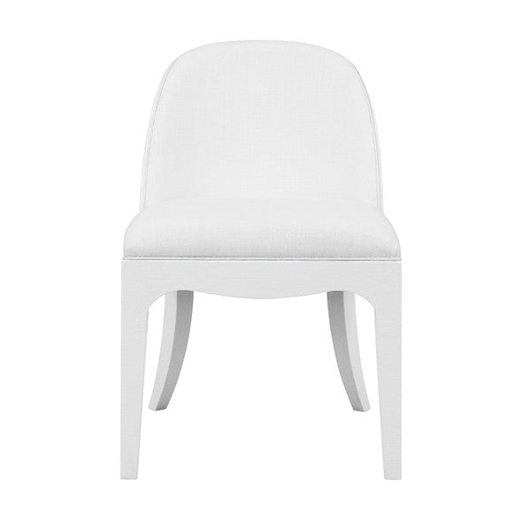 Worlds Away - Sadie Curved Dining Chair With Satin Brass Ring Hardware On Back In Performance White Linen Upholstery And Textured White Linen Frame - SADIE WH