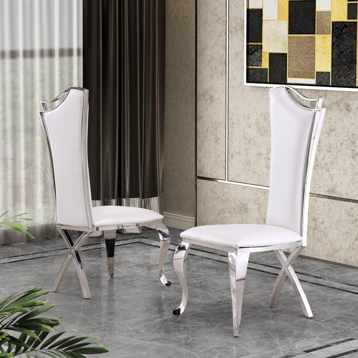 Mariano Furniture - 5 Piece Marble Dining Table Set in White - BQ-D14-4SC34 - GreatFurnitureDeal