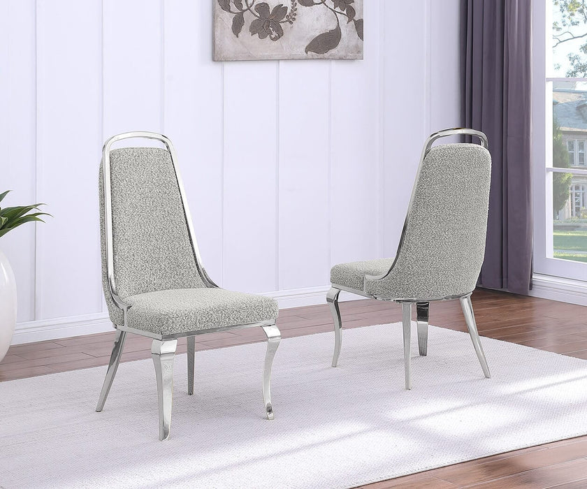 Mariano Furniture - Sleek Iron Framed Side Chair with Boucle Fabric in Silver (Set of 2) - BQ-SC410 - GreatFurnitureDeal