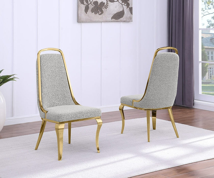 Mariano Furniture - Sleek Iron Framed Side Chair with Boucle Fabric in Gold (Set of 2) - BQ-SC414 - GreatFurnitureDeal
