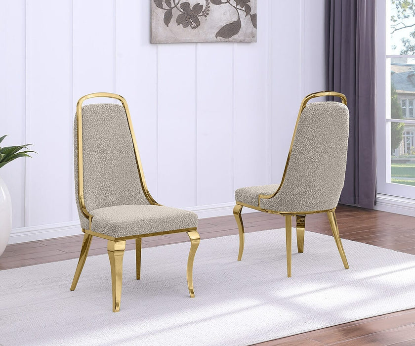 Mariano Furniture - Sleek Iron Framed Side Chair with Boucle Fabric in Gold (Set of 2) - BQ-SC415 - GreatFurnitureDeal
