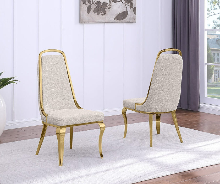 Mariano Furniture - Sleek Iron Framed Side Chair with Boucle Fabric in Gold (Set of 2) - BQ-SC417 - GreatFurnitureDeal