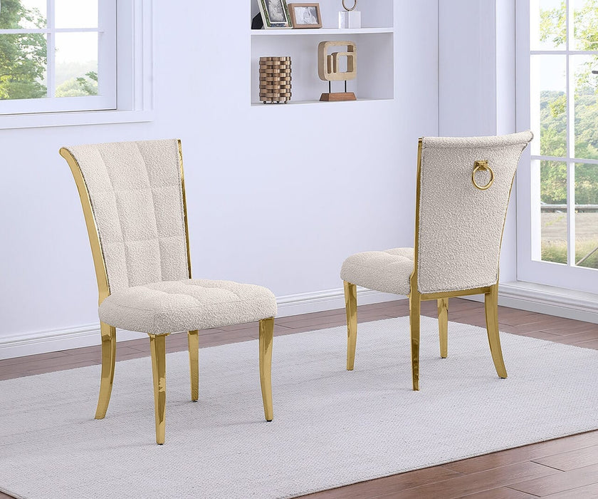 Mariano Furniture - Grid Tufted Side Chair in Cream/Gold (Set of 2) - BQ-SC427 - GreatFurnitureDeal
