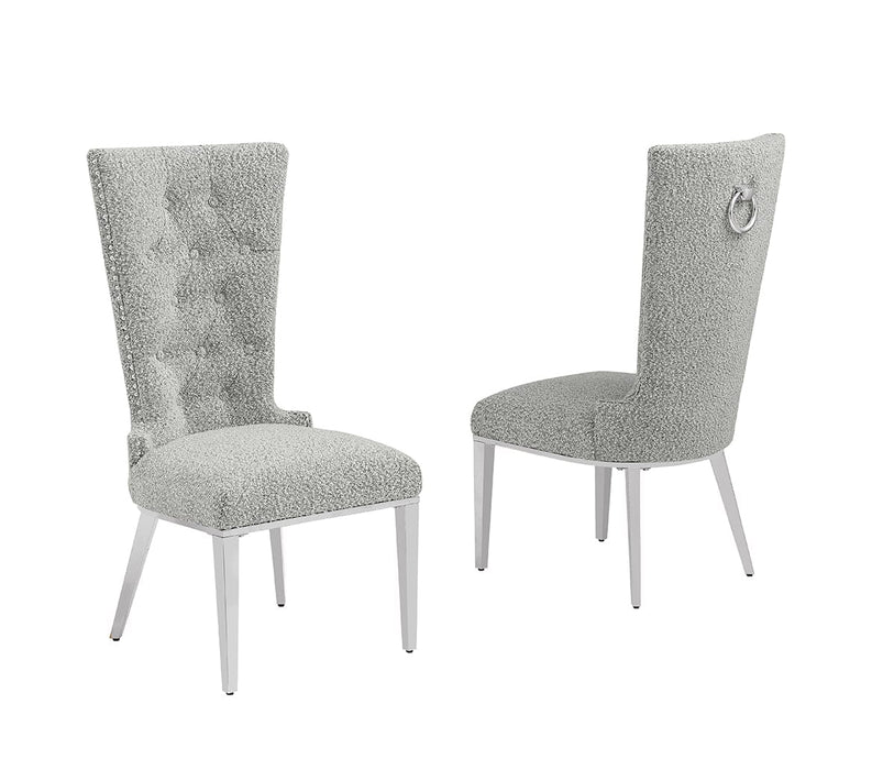 Mariano Furniture - Boucle Tufted Dining Chair in Rich Gray/Silver (Set of 2) - BQ-SC430 - GreatFurnitureDeal