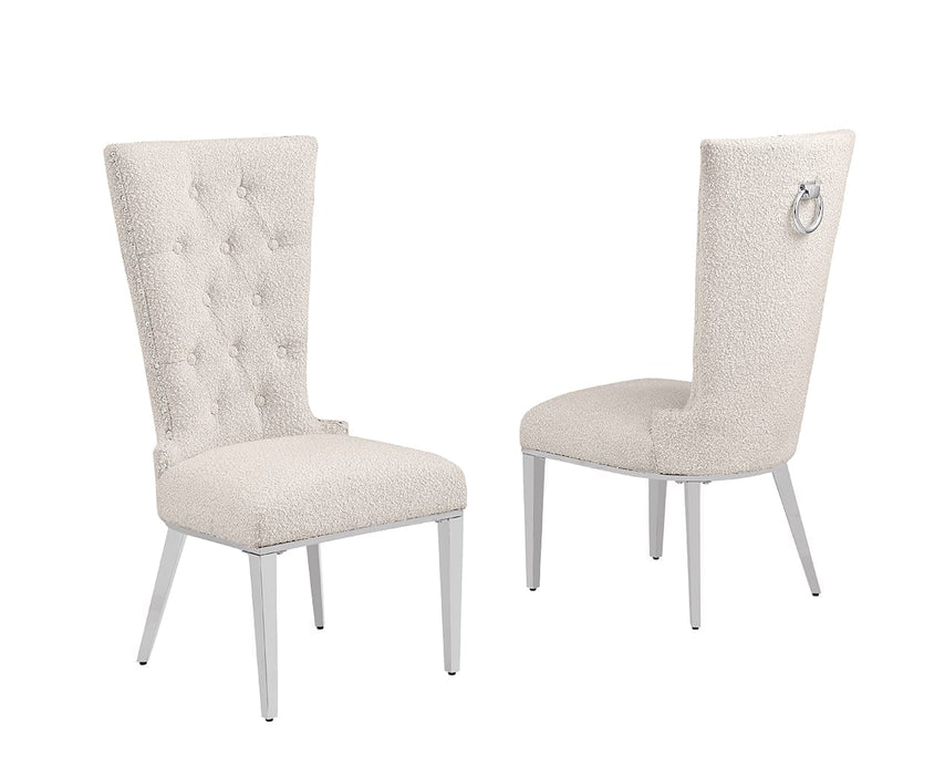 Mariano Furniture - Boucle Tufted Dining Chair in Cream/Silver (Set of 2) - BQ-SC433 - GreatFurnitureDeal