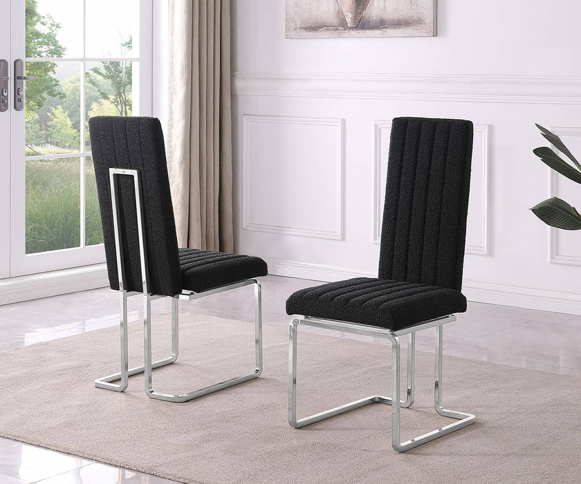 Mariano Furniture - Boucle Line Tufted Dining Chair in Black/Silver (Set of 2) - BQ-SC442 - GreatFurnitureDeal