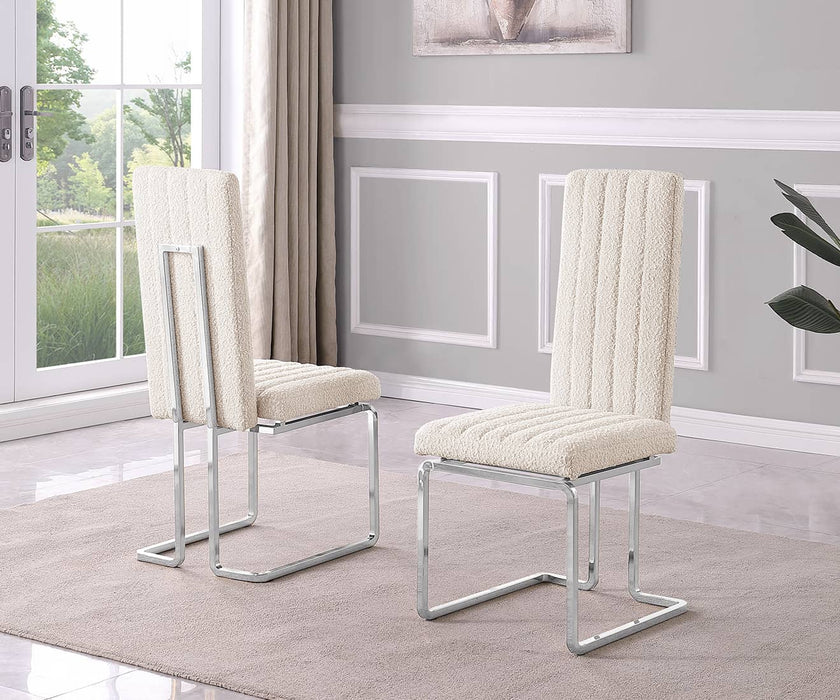 Mariano Furniture - Boucle Line Tufted Dining Chair in Cream/Silver (Set of 2) - BQ-SC443 - GreatFurnitureDeal