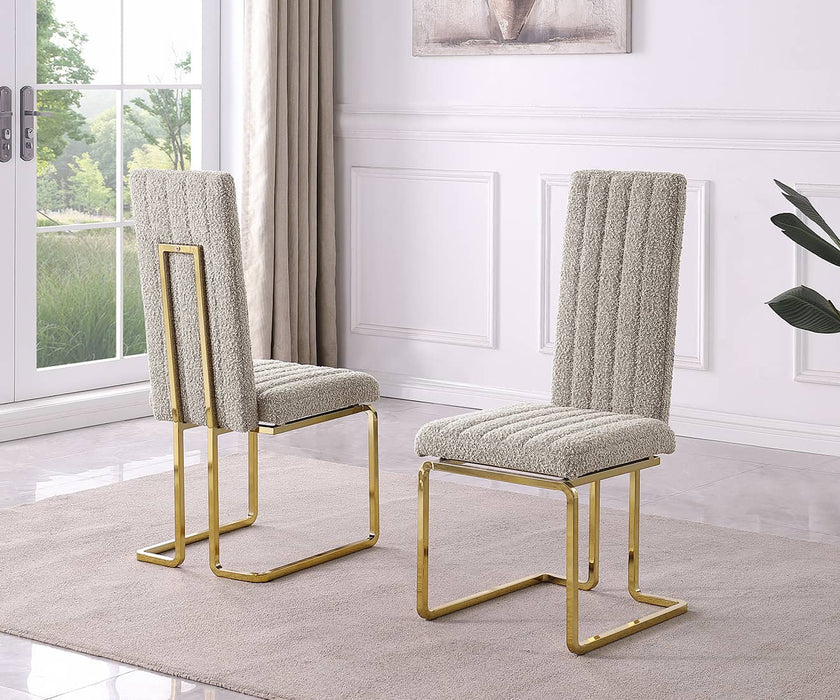 Mariano Furniture - Boucle Line Tufted Dining Chair in Gray/Gold (Set of 2) - BQ-SC445 - GreatFurnitureDeal