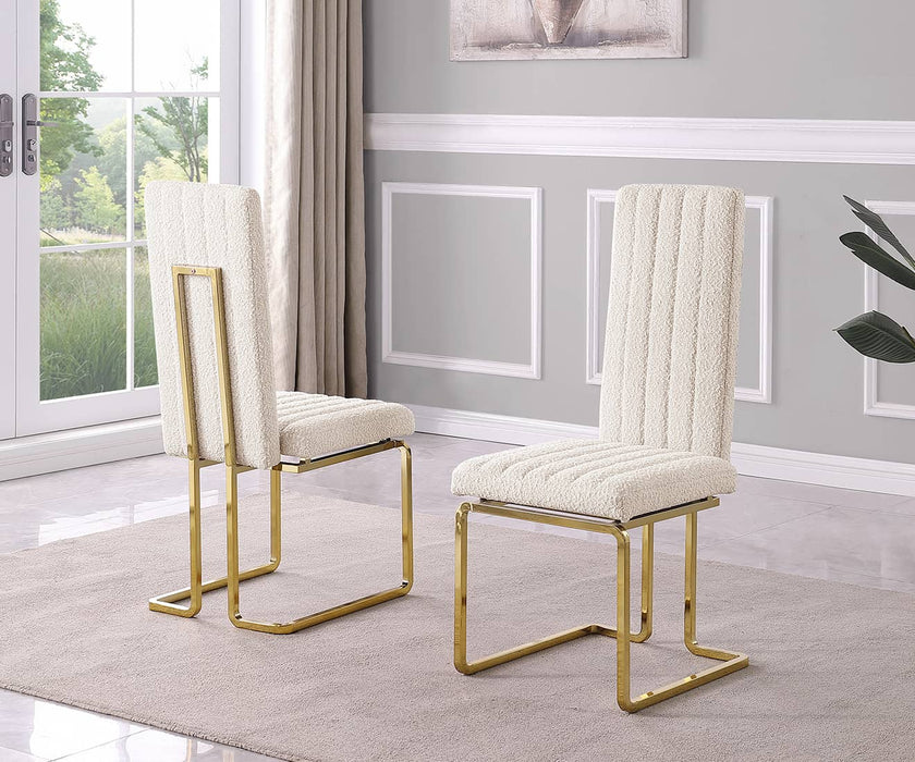 Mariano Furniture - Boucle Line Tufted Dining Chair in Cream/Gold (Set of 2) - BQ-SC447 - GreatFurnitureDeal