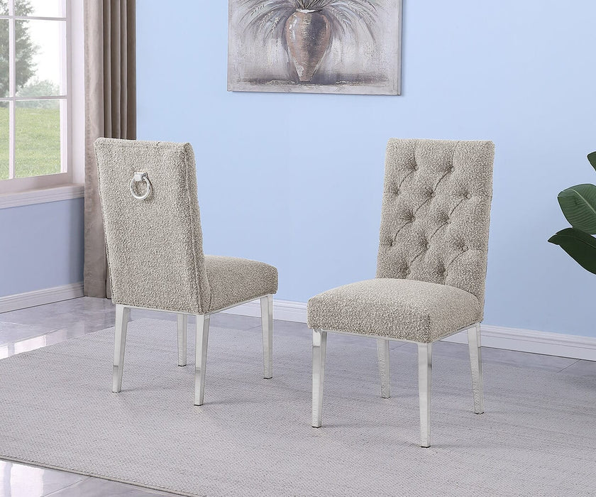 Mariano Furniture - Boucle Tufted Dining Chair in Gray/Silver(Set of 2) - BQ-SC571 - GreatFurnitureDeal