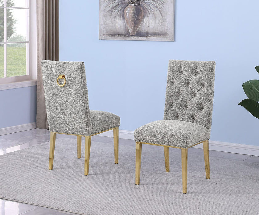 Mariano Furniture - Boucle Tufted Dining Chair in Rich Gray/Gold (Set of 2) - BQ-SC574 - GreatFurnitureDeal