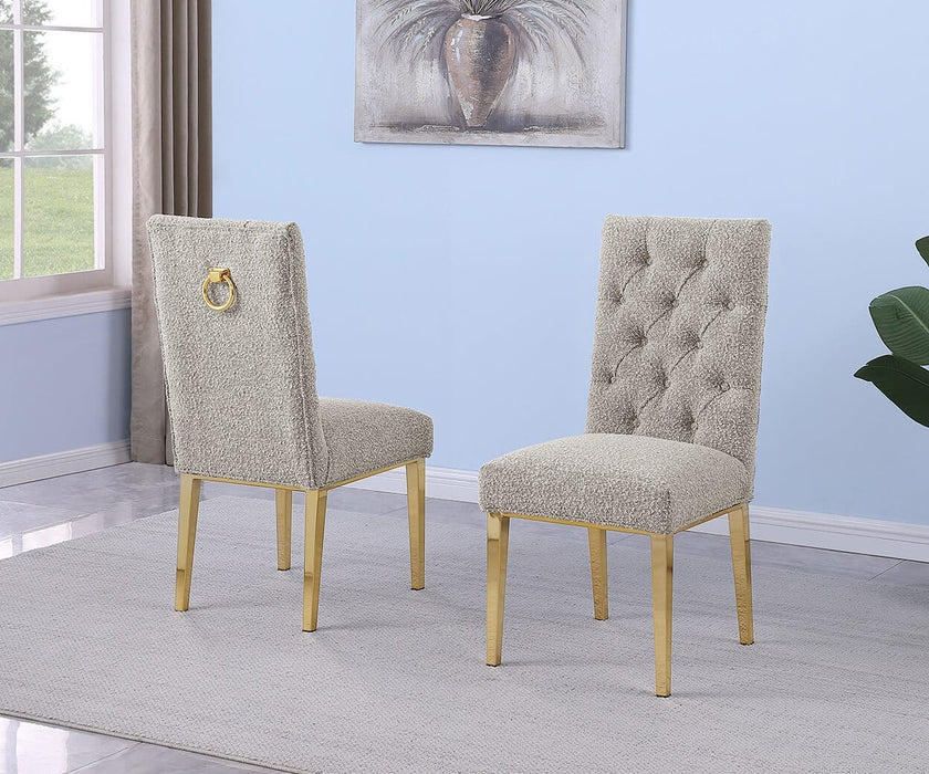 Mariano Furniture - Boucle Tufted Dining Chair in Gray/Gold (Set of 2) - BQ-SC575 - GreatFurnitureDeal