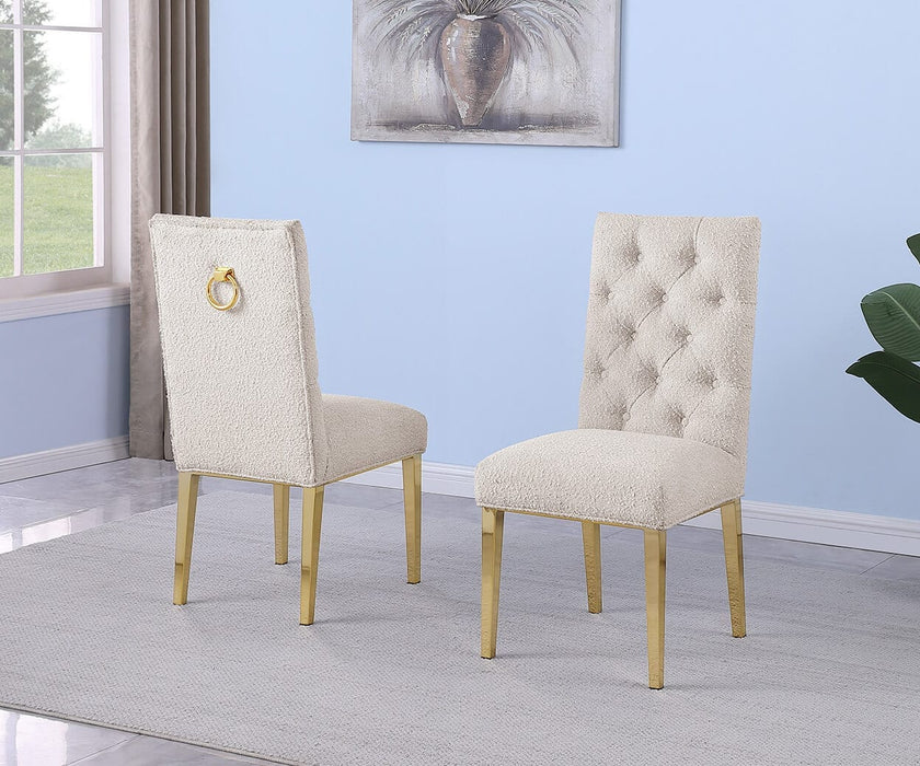 Mariano Furniture - Boucle Tufted Dining Chair in Cream/Gold (Set of 2) - BQ-SC577 - GreatFurnitureDeal