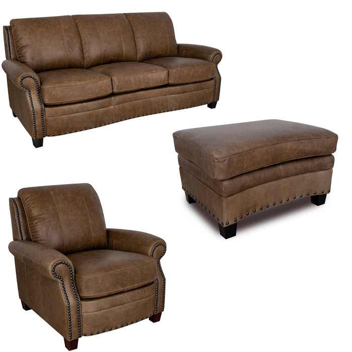 Mariano Italian Leather Furniture - Bennett 3 PC Living Room Set in Bomber Tan - BENNETT-BOMBER-TAN-SCO - GreatFurnitureDeal