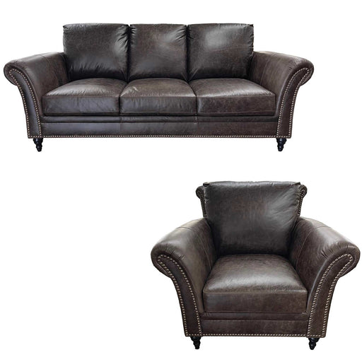 Mariano Italian Leather Furniture - Windish Sofa and Chair Set in Bomber Walnut - WINDISH-SC - GreatFurnitureDeal