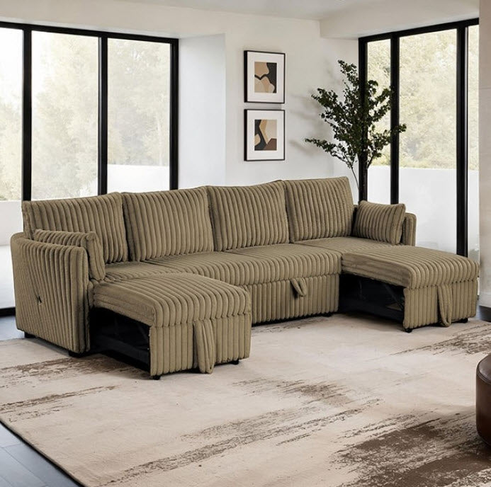 Furniture of America - Denholme U-Sectional w/ Pull Out in Brown - SL64002BR-SECT - GreatFurnitureDeal
