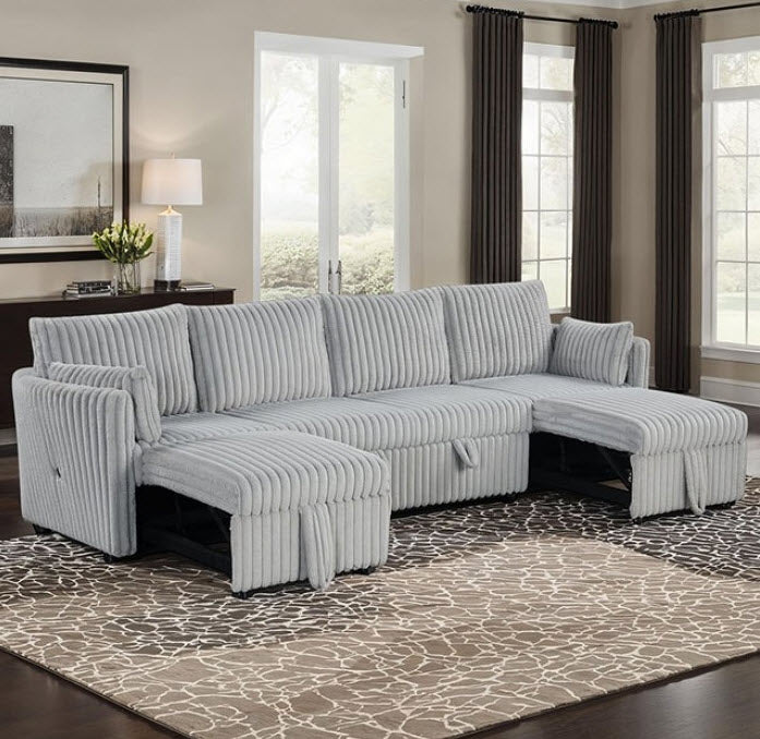 Furniture of America - Denholme U-Sectional w/ Pull Out in Gray - SL64002GY-SECT - GreatFurnitureDeal