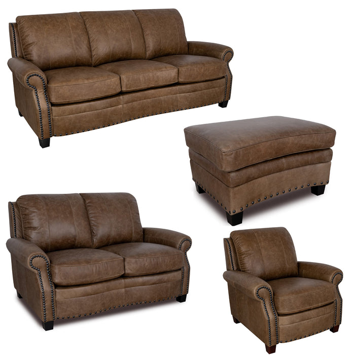 Mariano Italian Leather Furniture - Bennett 4 PC Living Room Set in Bomber Tan - BENNETT-BOMBER-TAN-SLCO - GreatFurnitureDeal