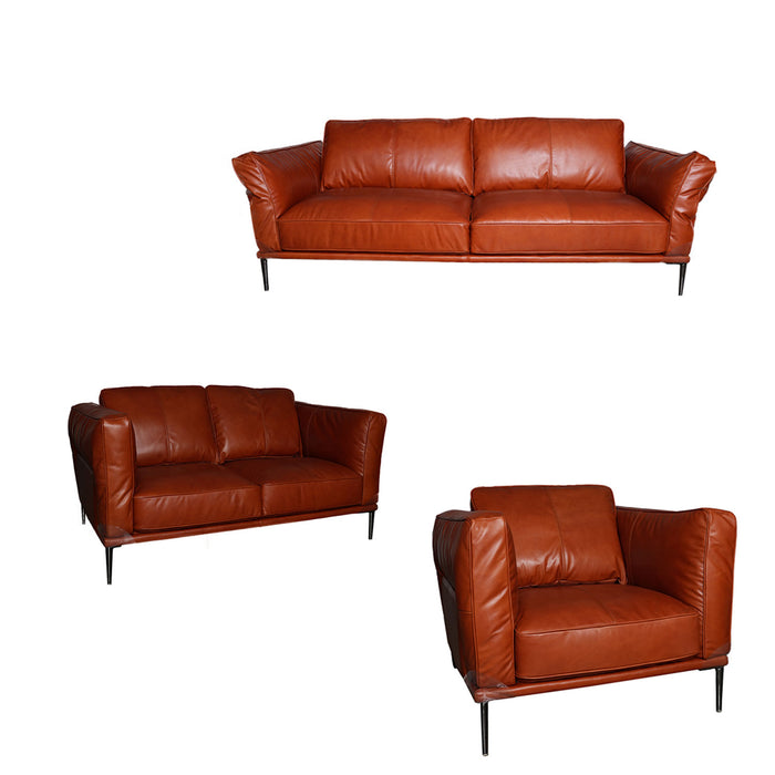 Moroni - Bartz 3 Piece Living Room Set Full Leather in Cognac - 59703C2280-3SET - GreatFurnitureDeal