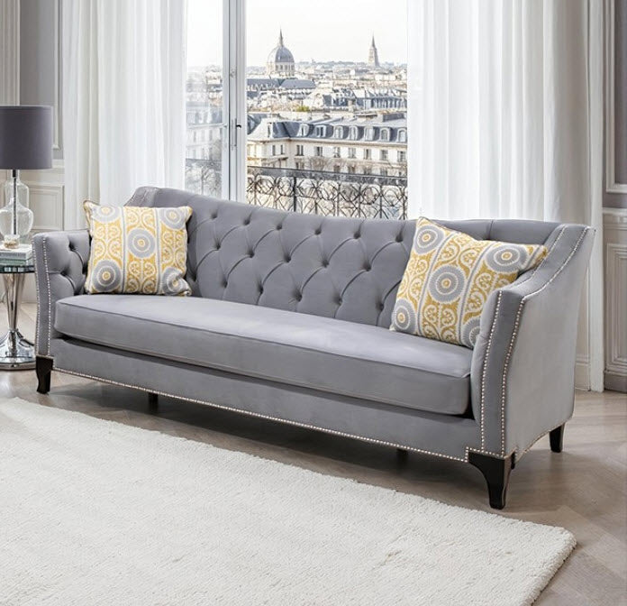 Furniture of America - Wilmette Sofa in Gray - SM2296GY-SF - GreatFurnitureDeal