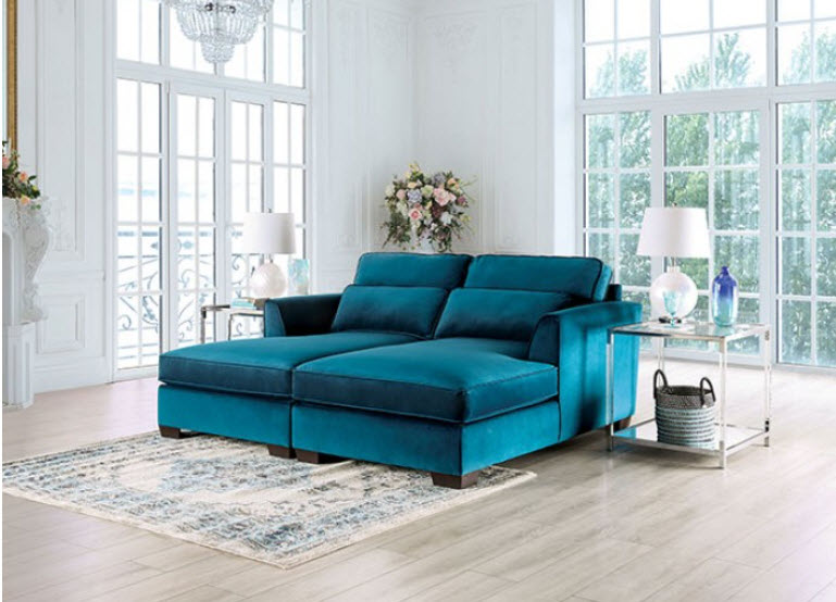 Furniture of America - Peregrine Sectional in Teal - SM5415-SECT - GreatFurnitureDeal