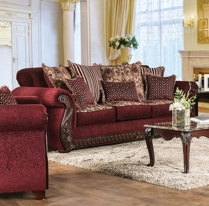 Furniture of America - Tabitha Sofa in Wine, Gold - SM6110-SF - GreatFurnitureDeal