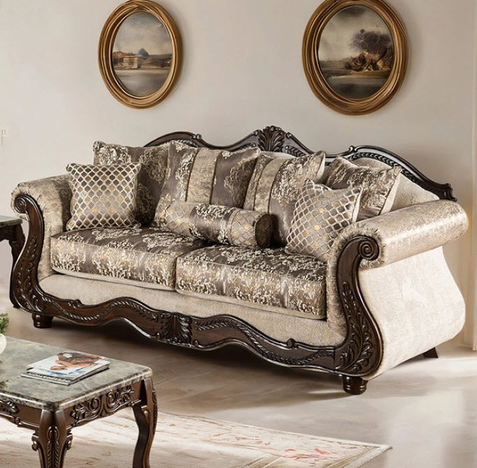 Furniture of America - Andalusia Sofa in Light Brown / Dark Cherry - SM6450-SF - GreatFurnitureDeal