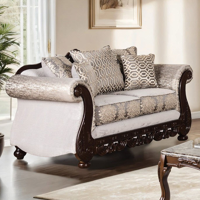 Furniture of America - Catalonia Loveseat in Beige/Dark Cherry - SM6451-LV - GreatFurnitureDeal