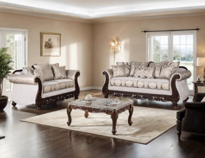 Furniture of America - Catalonia Loveseat in Beige/Dark Cherry - SM6451-LV - GreatFurnitureDeal