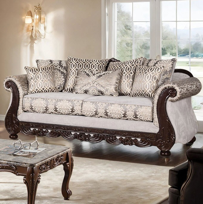 Furniture of America - Catalonia 2 Piece Sofa Set in Beige/Dark Cherry - SM6451-SF-LV - GreatFurnitureDeal