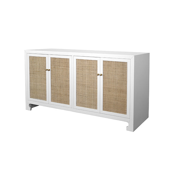 Worlds Away - Sofia Cane Cabinet W. Brass Hardware In White Lacquer - SOFIA WH - GreatFurnitureDeal