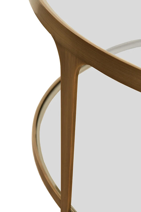 Worlds Away - Stacey Two Tier Glass Top Round Coffee Table In Antique Brass - STACEY ABR