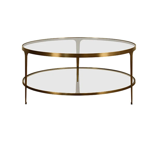Worlds Away - Stacey Two Tier Glass Top Round Coffee Table In Antique Brass - STACEY ABR - GreatFurnitureDeal