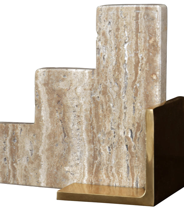 Worlds Away - Pair Of Natural Travertine Stair Step Bookends With Brass Detail - STEPS - GreatFurnitureDeal