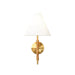 Worlds Away - Rechargeable Wall Sconce With Wrapped Rattan Pole In Brass With White Linen Shade - SYLVIA - GreatFurnitureDeal