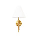 Worlds Away - Rechargeable Wall Sconce With Wrapped Rattan Pole In Brass With White Linen Shade - SYLVIA - GreatFurnitureDeal