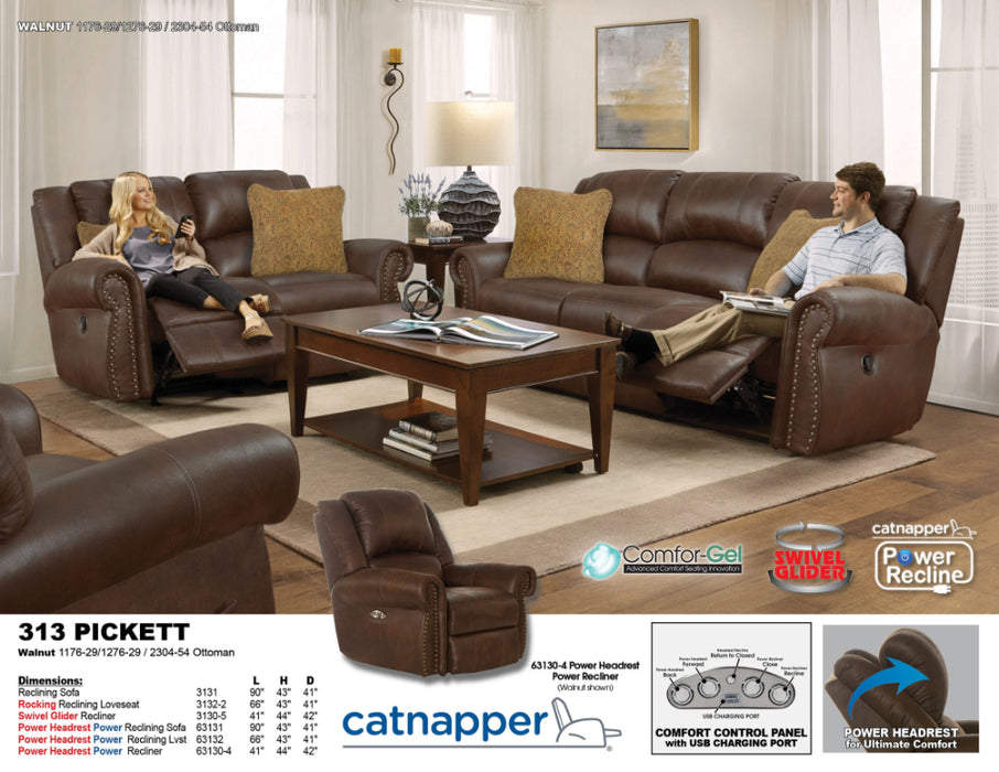 Catnapper - Pickett Power Headrest Power Reclining Sofa in Walnut - 63131-WALNUT - GreatFurnitureDeal