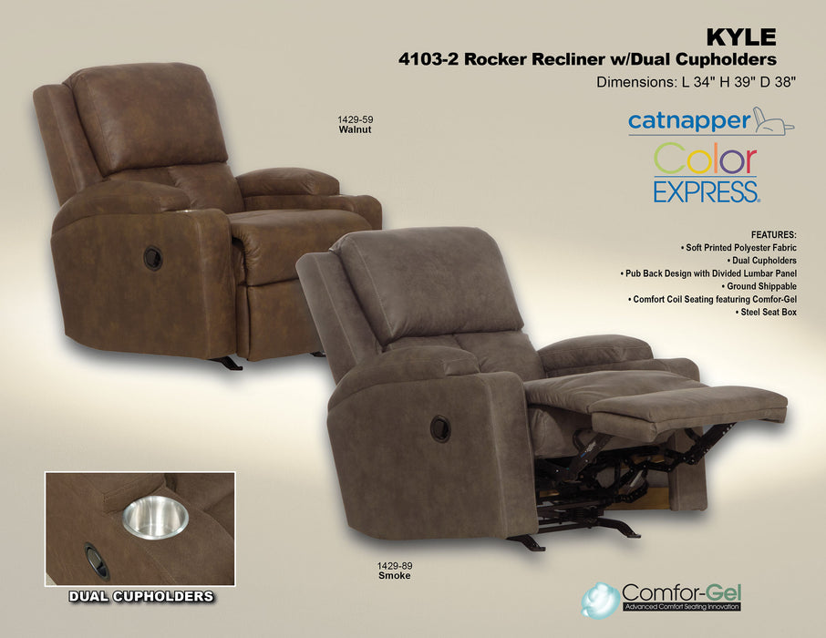 Catnapper - Kyle Rocker Recliner w/Dual Cupholders in Walnut - 4103-2-WALNUT - GreatFurnitureDeal