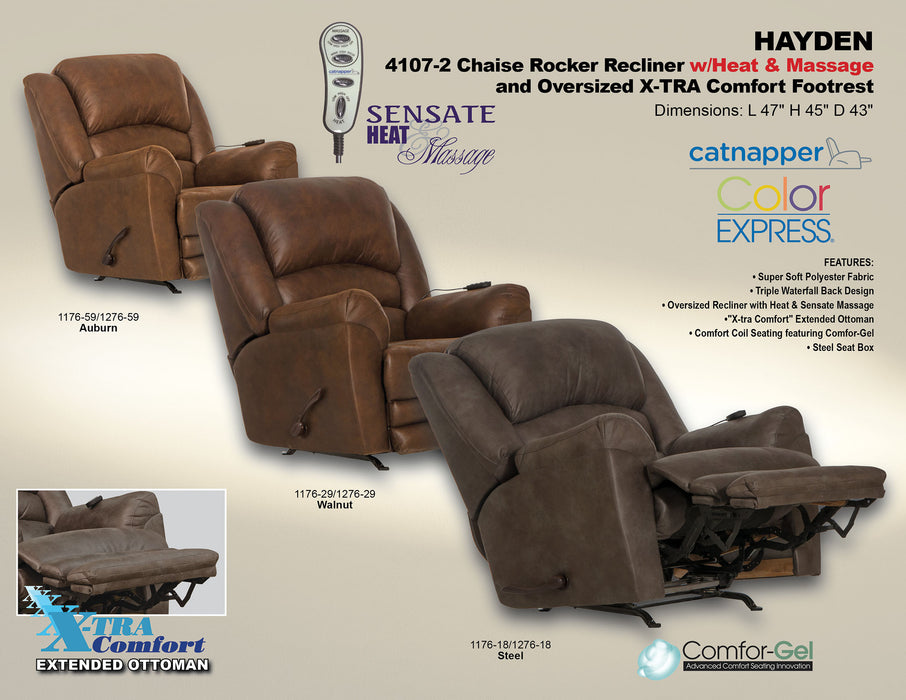 Catnapper - Hayden Chaise Rocker Recliner w/Heat & Massage in Steel - 4107-2-STEEL - GreatFurnitureDeal