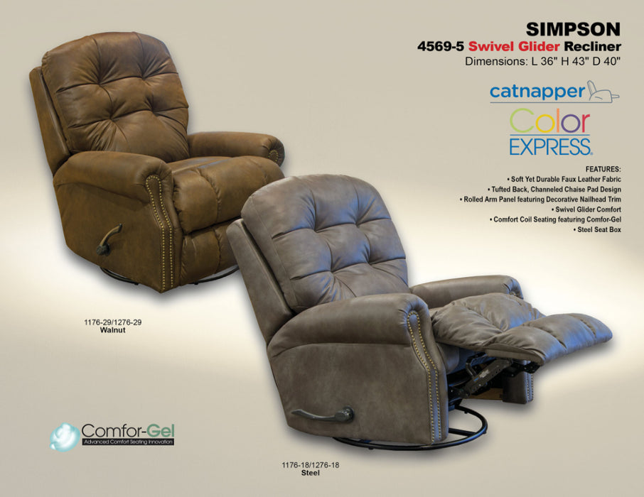Catnapper - Simpson Swivel Glider Recliner in Walnut - 4569-5-WAL - GreatFurnitureDeal