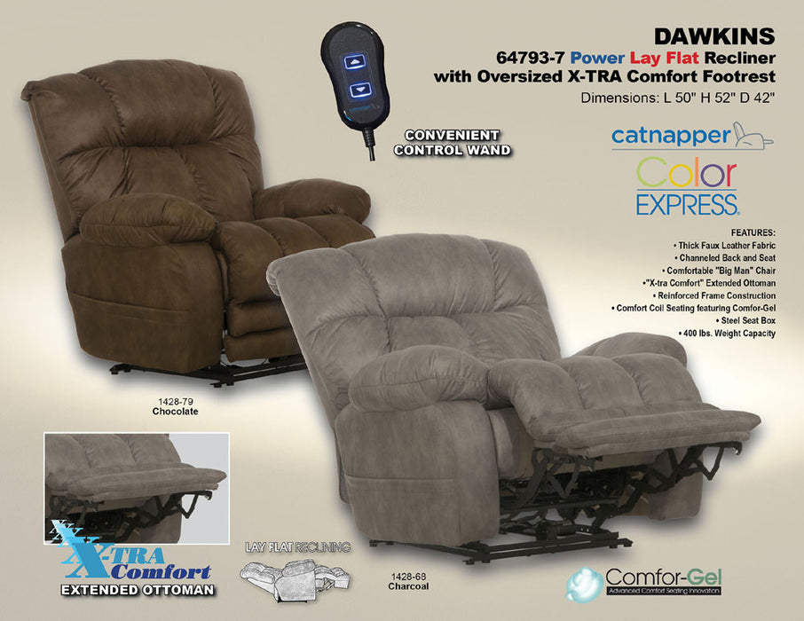 Catnapper - Dawkins Power Lay Flat Recliner w/Oversized X-tra Comfort Footrest in Chocolate - 64793-7-CHO - GreatFurnitureDeal