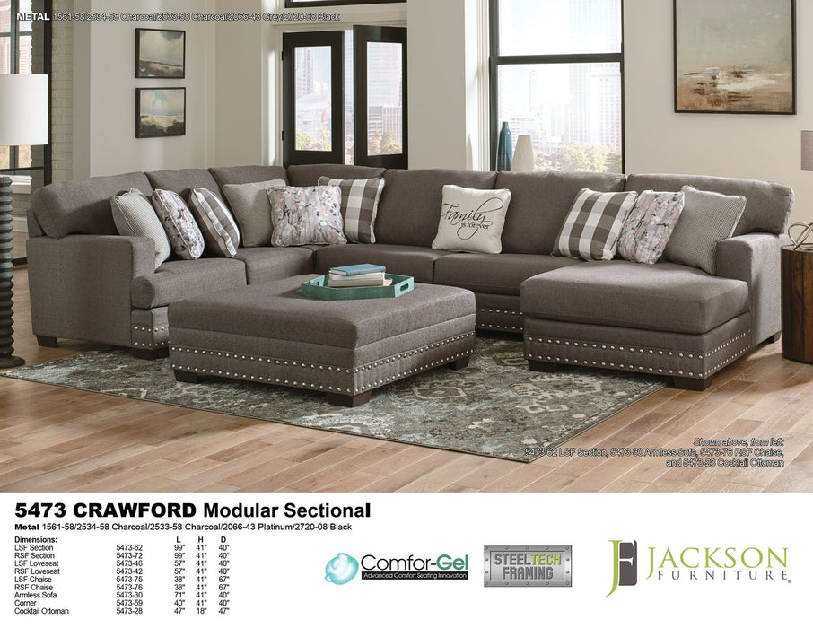 Jackson Furniture - Crawford 4 Piece Modular Sectional in Metal/Charcoal - 5473-62-59-30-76-CHARCOAL - GreatFurnitureDeal